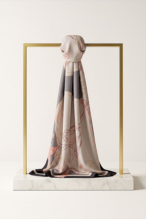 Black Ivory Aveline Pattern Twill Silk Scarf (1)