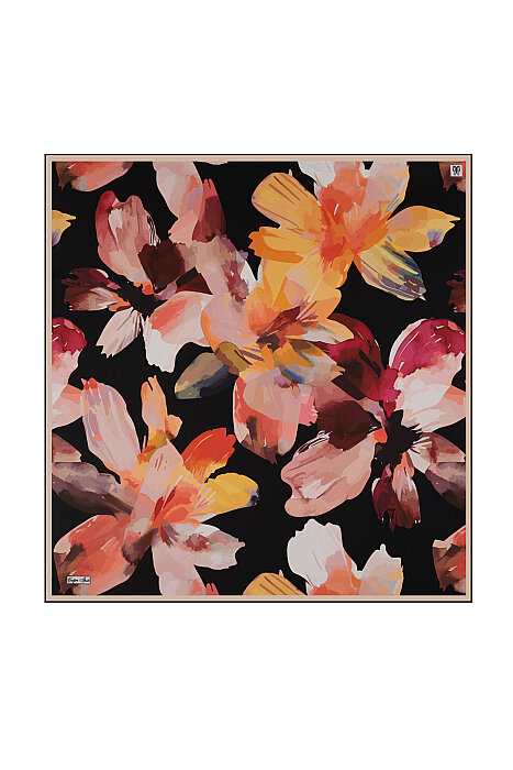 Black Opal Pattern Twill Silk Square Scarf 