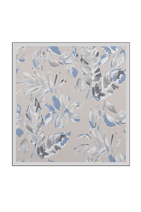 Blue Flora Pattern Cotton Silk Square Scarf 
