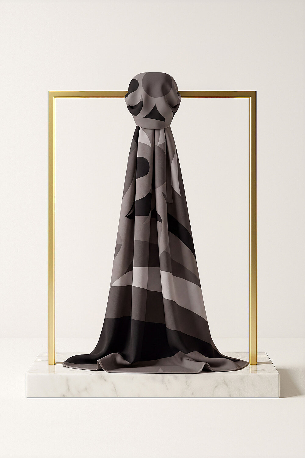 Dark Mink Sun Pattern Crepe Silk Scarf - 1
