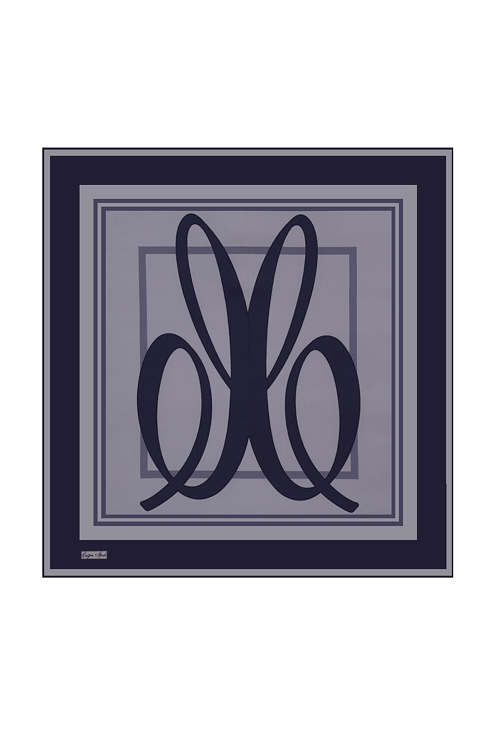 Dark Navy Signature Pattern Sura Silk Square Scarf - 1
