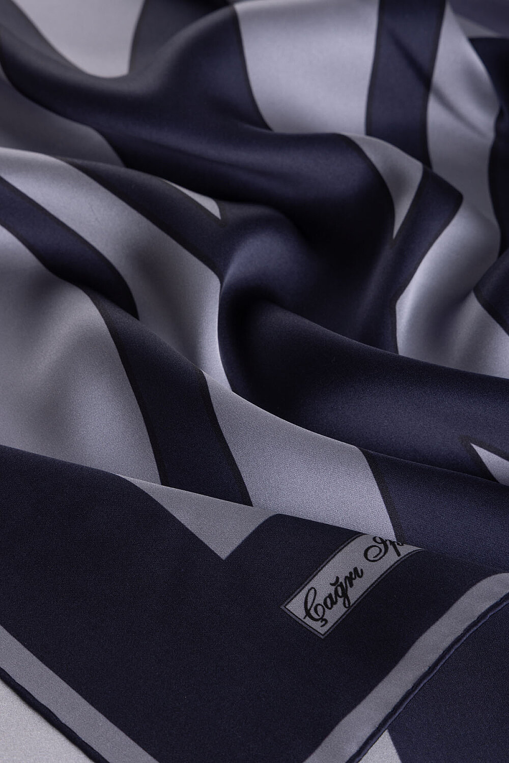 Dark Navy Signature Pattern Sura Silk Square Scarf - 2