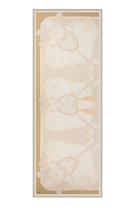 Gold Cream Aveline Pattern Twill Silk Scarf (2)