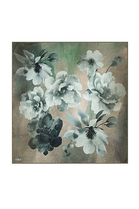 Green Emerald Verdelia Pattern Sura Silk Square Scarf (1)