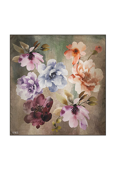 Green Plum Verdelia Pattern Sura Silk Square Scarf (1)