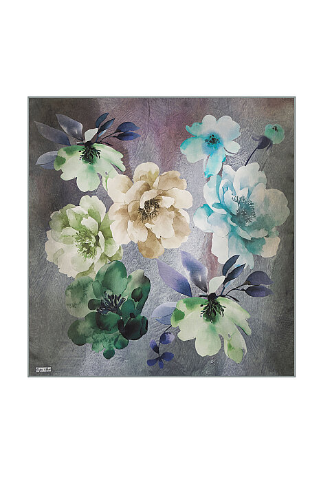 Grey Green Verdelia Pattern Sura Silk Square Scarf (1)