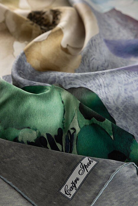 Grey Green Verdelia Pattern Sura Silk Square Scarf (2)