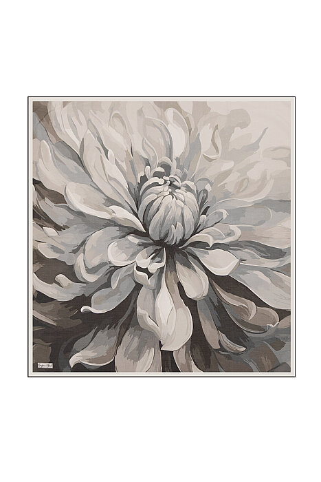 Grey Peony Pattern Cotton Silk Square Scarf 