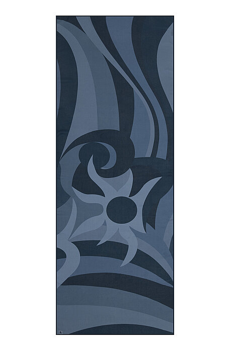 Indigo Navy Blue Sun Pattern Demor Crepe Silk Scarf - 2