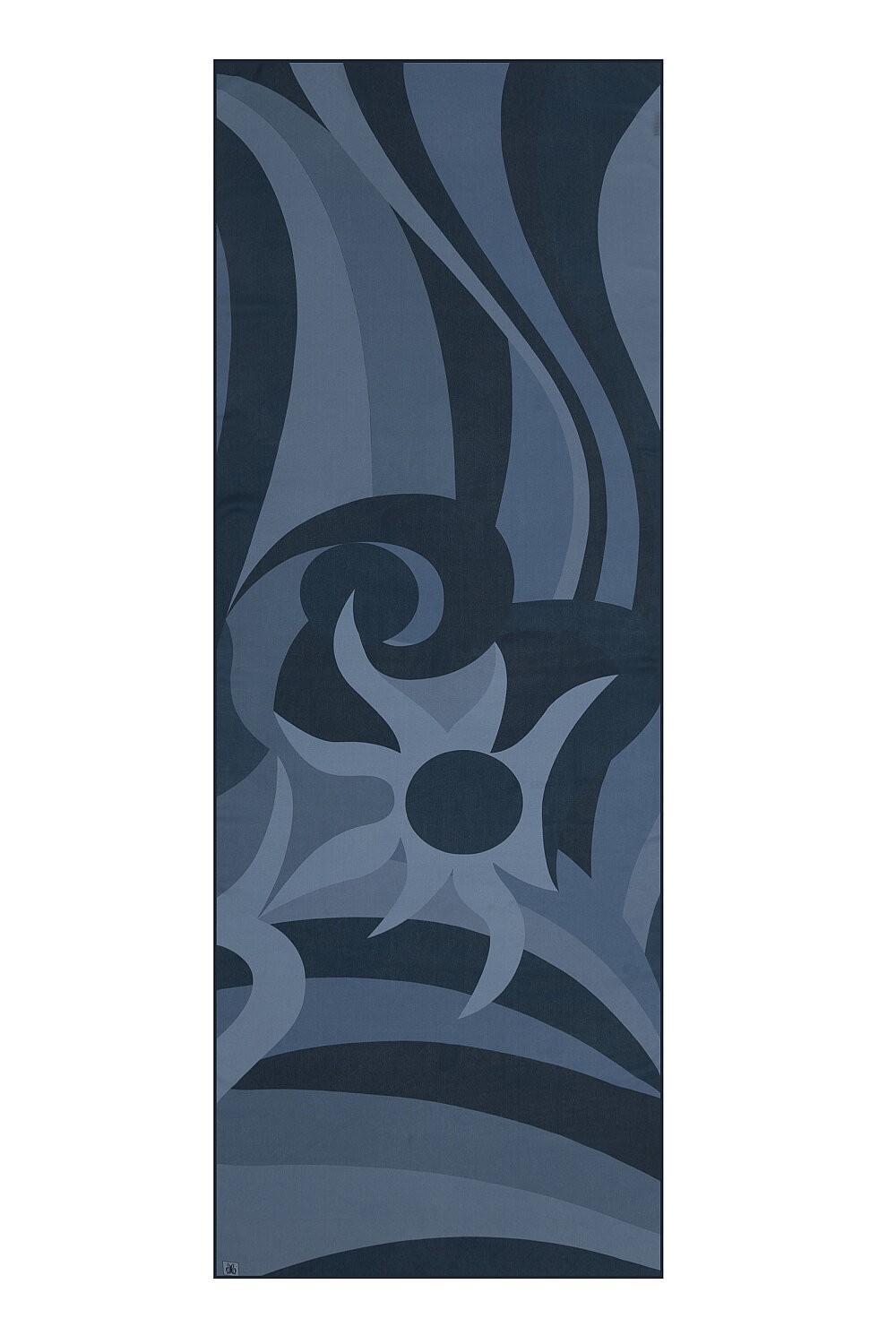 Indigo Navy Blue Sun Pattern Demor Crepe Silk Scarf - 2