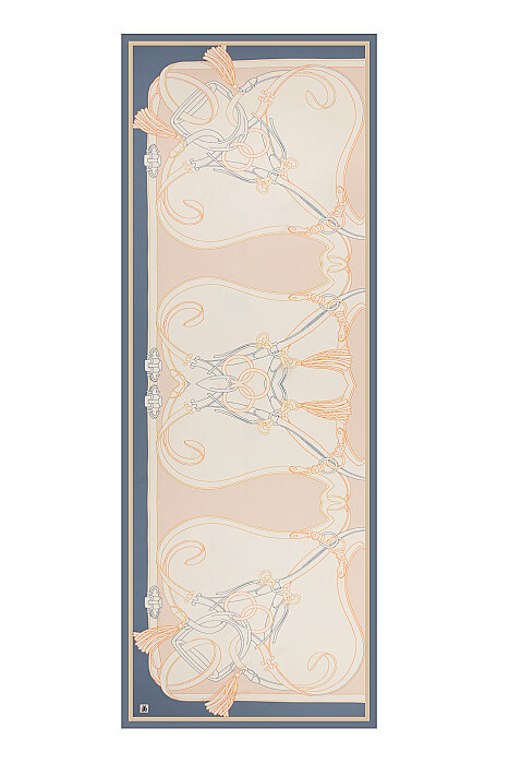 Indigo Salmon Aveline Pattern Twill Silk Scarf (2)