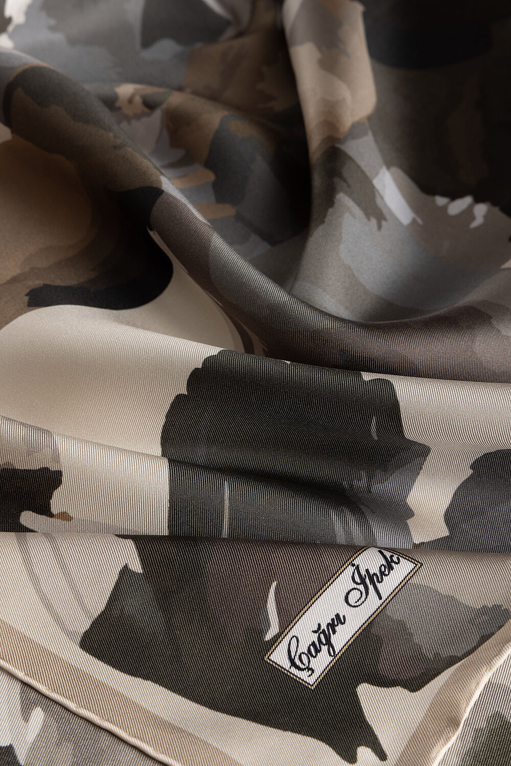 Khaki Opal Pattern Twill Silk Square Scarf - 2