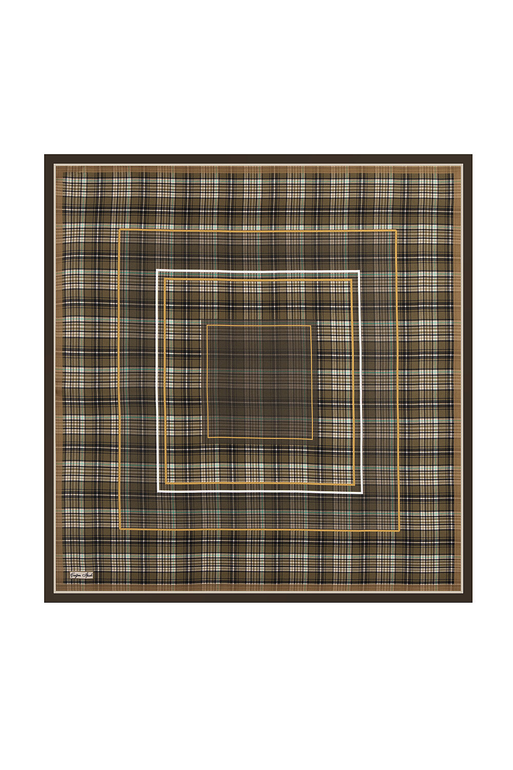 Khaki Testament Pattern Twill Silk Square Scarf - 1