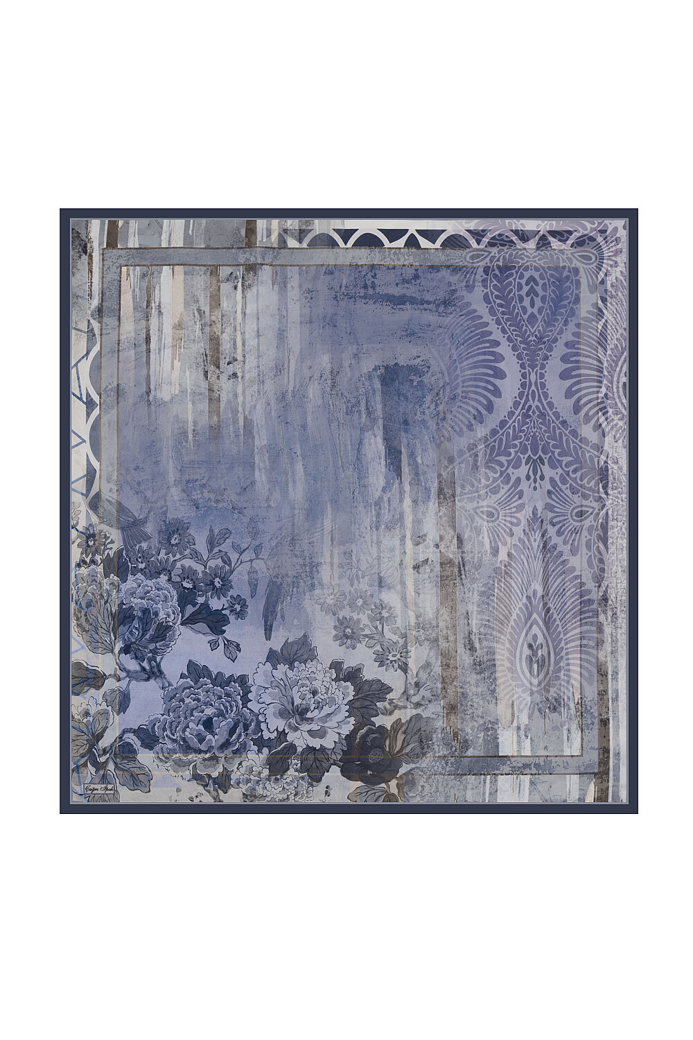 Lila Vintage Peony Desen Tivil İpek Eşarp - 1