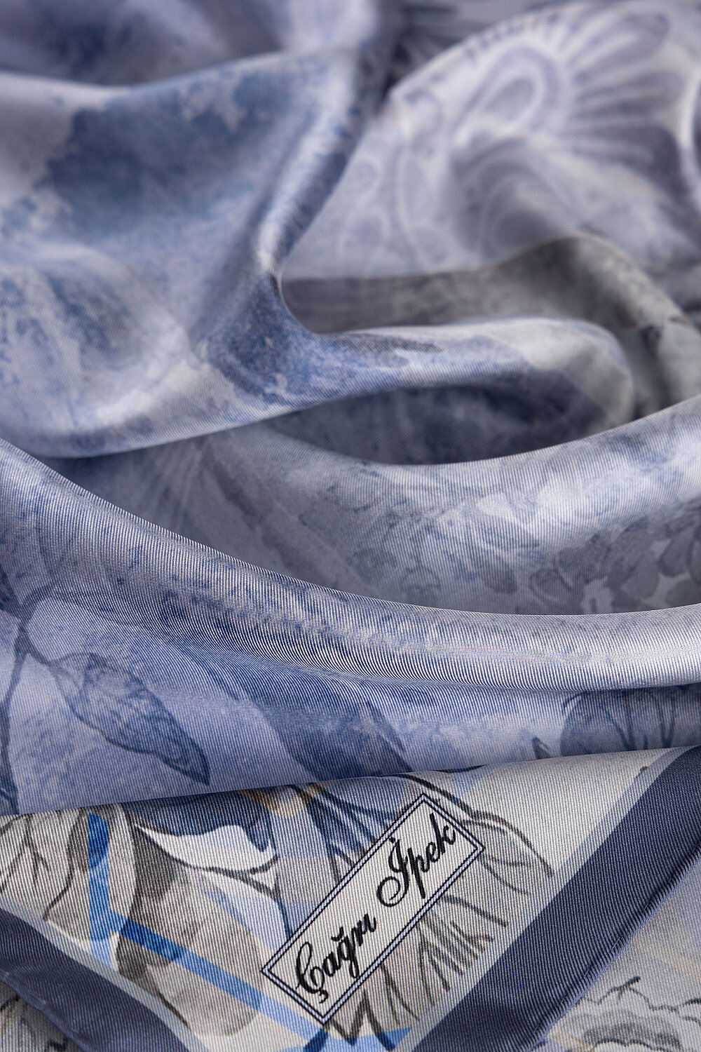 Lila Vintage Peony Desen Tivil İpek Eşarp - 2