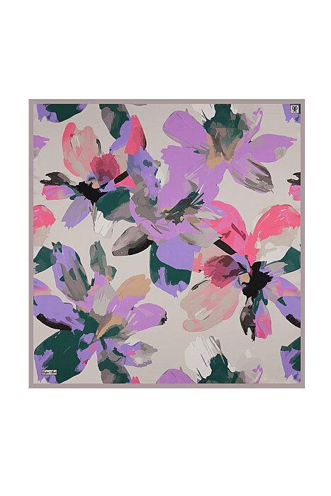 Lilac Opal Pattern Twill Silk Square Scarf - 1