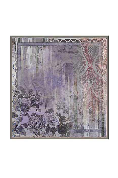 Mor Vintage Peony Desen Tivil İpek Eşarp - 1
