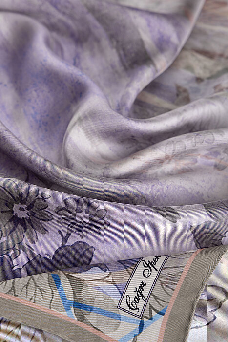 Mor Vintage Peony Desen Tivil İpek Eşarp - 2