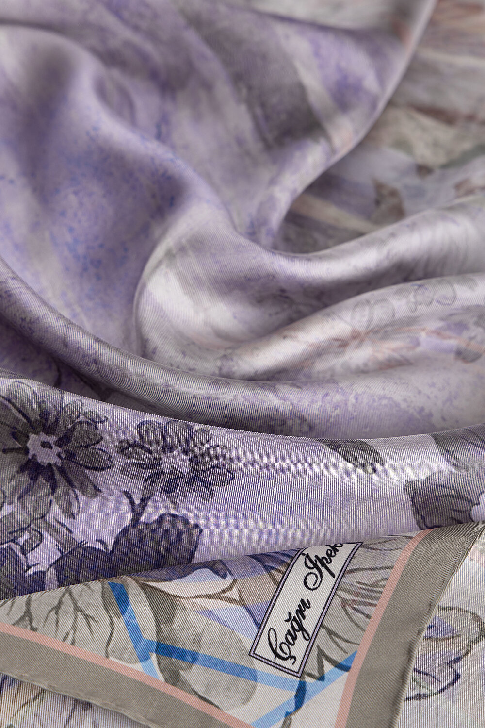 Mor Vintage Peony Desen Tivil İpek Eşarp - 2
