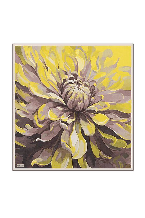Olive Green Peony Pattern Cotton Silk Square Scarf 