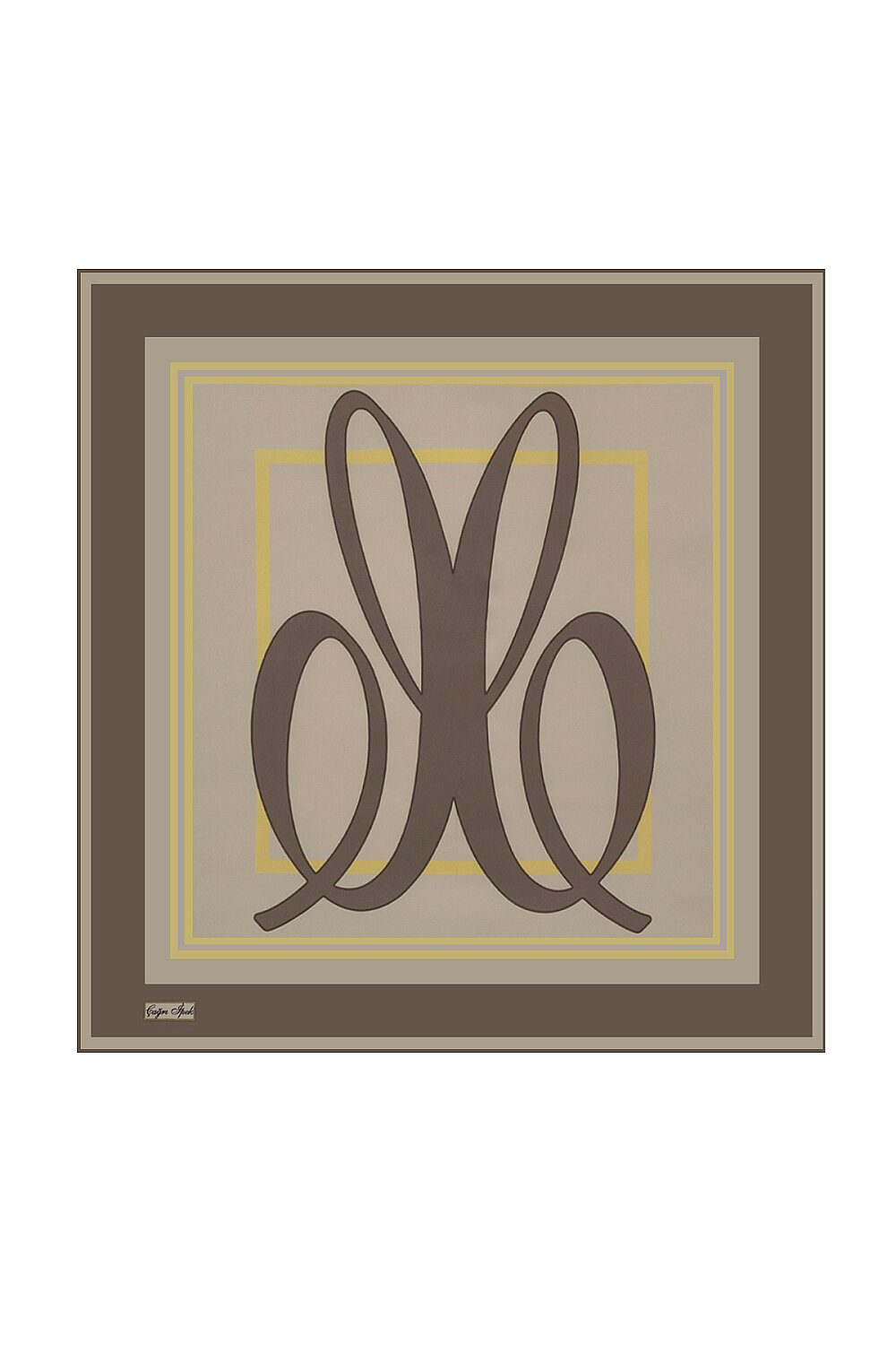 Olive Green Signature Pattern Sura Silk Square Scarf - 1