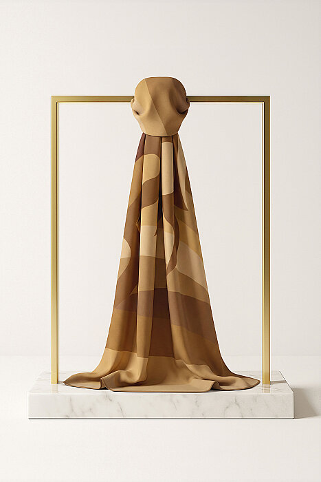 Olive Green Sun Pattern Demo Crepe Silk Scarf 