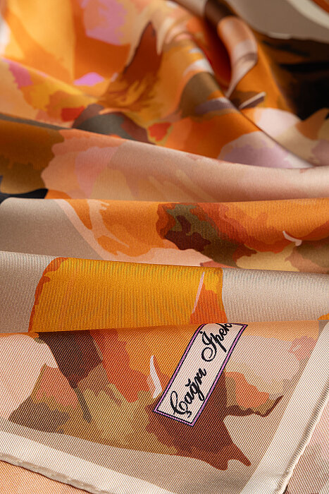 Orange Opal Pattern Twill Silk Square Scarf - 2