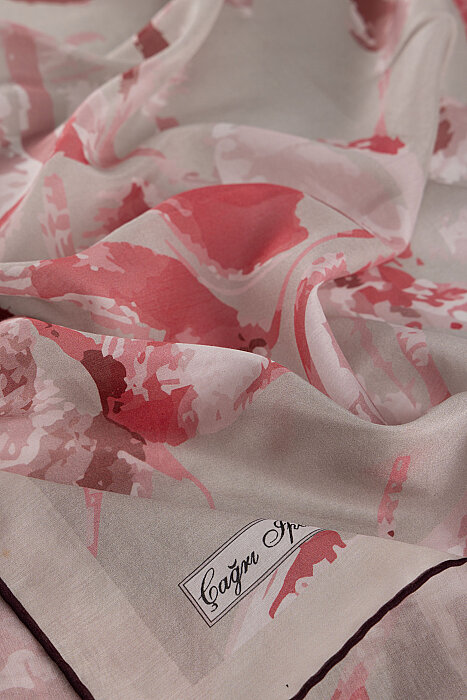 Pembe Flora Desen Pamuk İpek Eşarp (2)