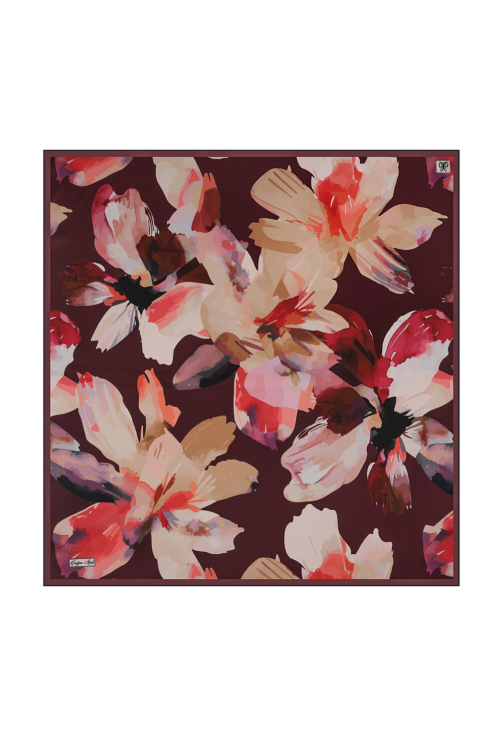 Plum Opal Pattern Twill Silk Square Scarf - 1