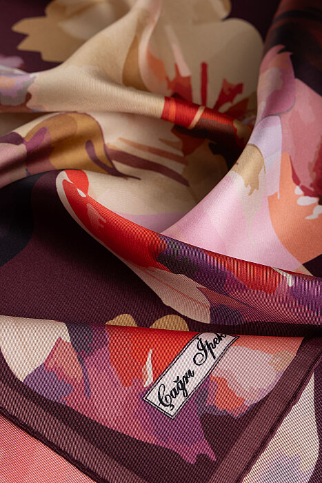 Plum Opal Pattern Twill Silk Square Scarf - 2