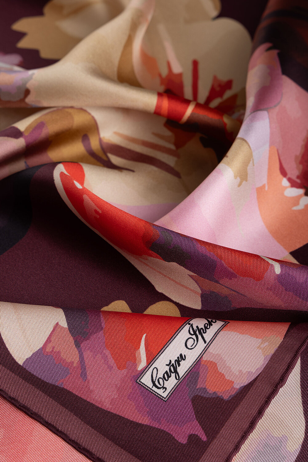 Plum Opal Pattern Twill Silk Square Scarf - 2