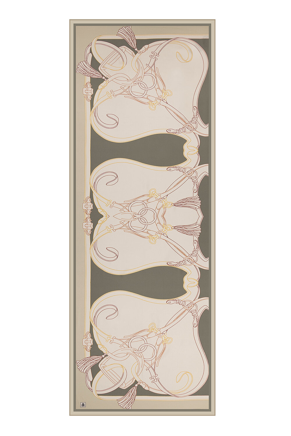 Sage Green Khaki Aveline Pattern Twill Silk Scarf - 2
