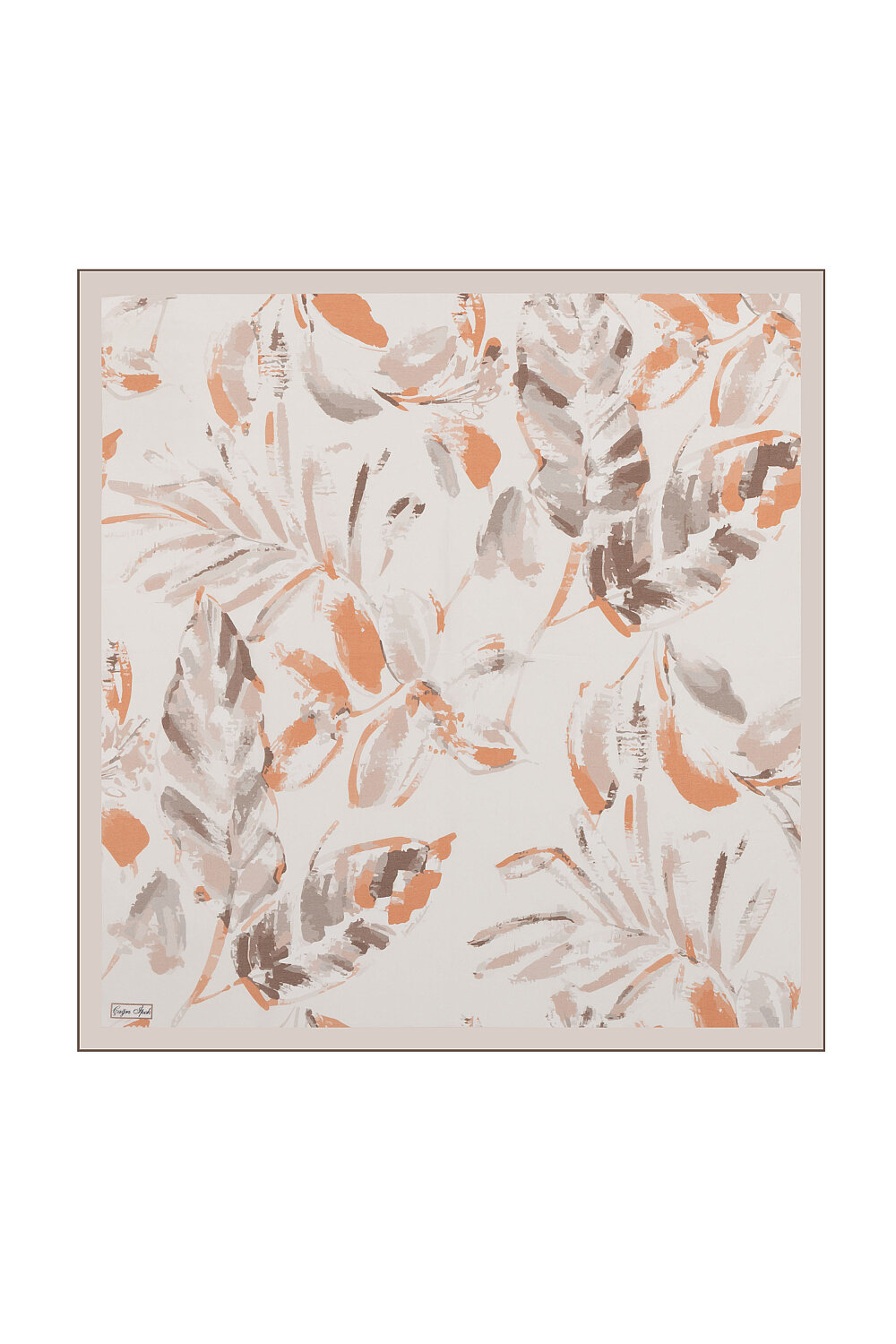 Salmon Flora Pattern Cotton Silk Square Scarf - 1